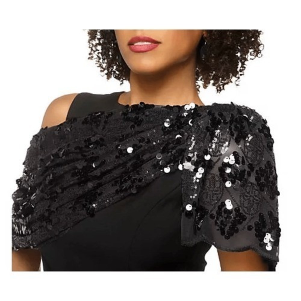 Joan Rivers Metallic Glam Sequin Scarf Black Evening Wrap Shawl A211123 68x23.5 - Picture 2 of 3